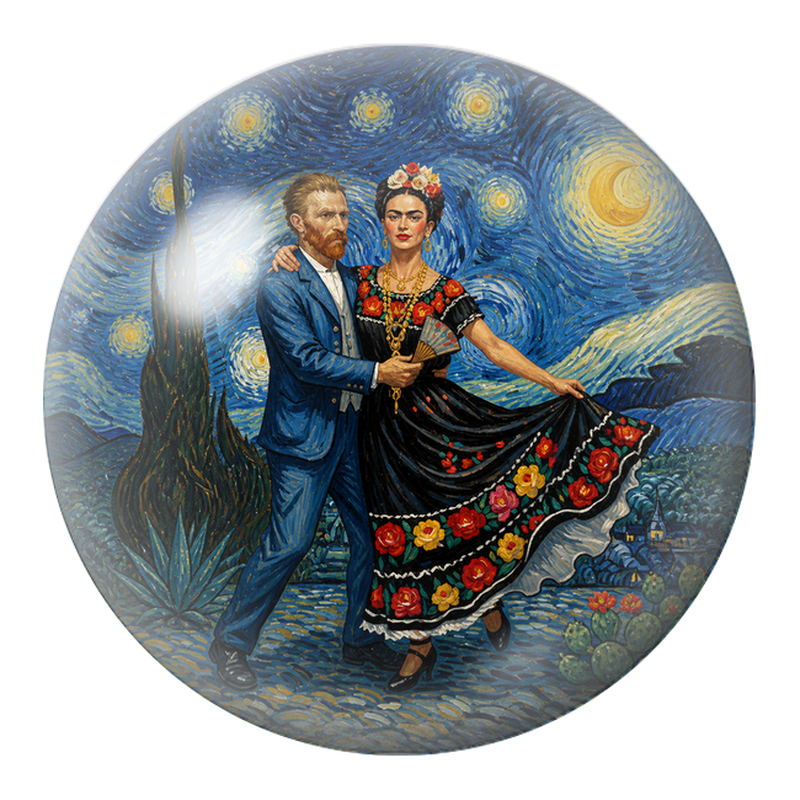 Cabochon en Verre Illustré Frida et Diego sous les Étoiles 12 à 25mm