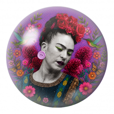 Cabochon en Verre Illustré Frida aux Colibris et aux Papillons sur Fond Violet 12 à 25mm pour la Création de Bijoux Fantaisie - 
