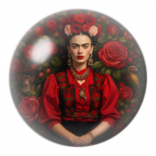 Cabochon en Verre Illustré Frida en Rouge dans un Jardin de Roses 12 à 25mm pour la Création de Bijoux Fantaisie - DIY