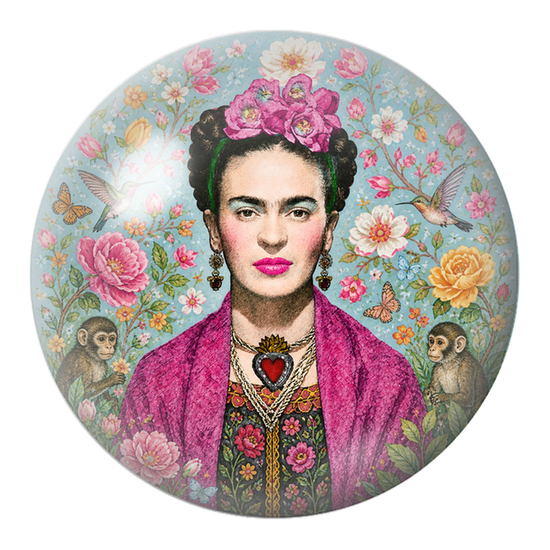 Cabochon en Verre Illustré Frida aux Colibris et aux Singes dans un Jardin Fleuri 12 à 25mm