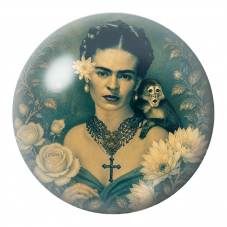 Cabochon en Verre Illustré Frida au Singe dans un Jardin Sépia 12 à 25mm pour la Création de Bijoux Fantaisie - DIY