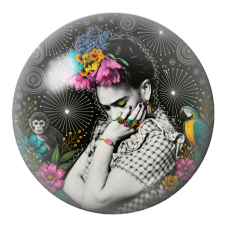 Cabochon en Verre Illustré Frida Songeuse au Singe et au Perroquet 12 à 25mm pour la Création de Bijoux Fantaisie - DIY