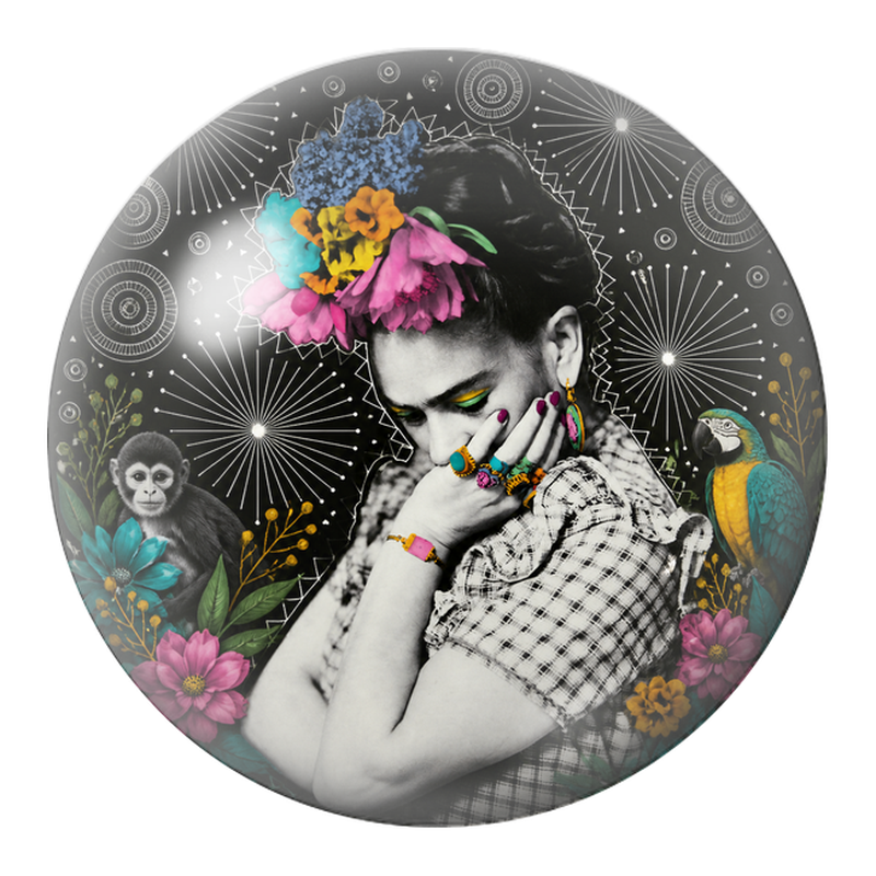 Cabochon en Verre Illustré Frida Songeuse au Singe et au Perroquet 12 à 25mm