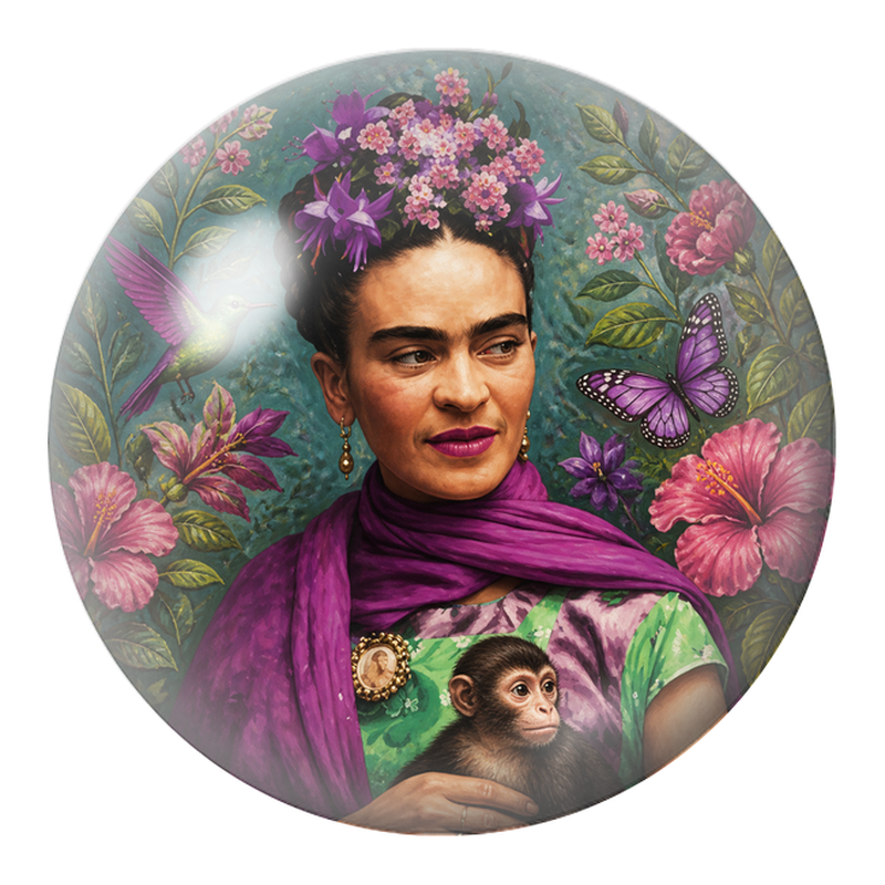 Cabochon en Verre Illustré Frida au Singe, au Colibri et au Papillon 12 à 25mm