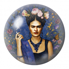 Cabochon en Verre Illustré Frida à la Cigarette parmi les Colibris 12 à 25mm pour la Création de Bijoux Fantaisie - DIY