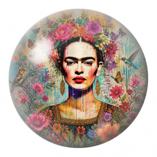Cabochon en Verre Illustré Frida au Jardin de Fleurs et de Papillons 12 à 25mm pour la Création de Bijoux Fantaisie - DIY