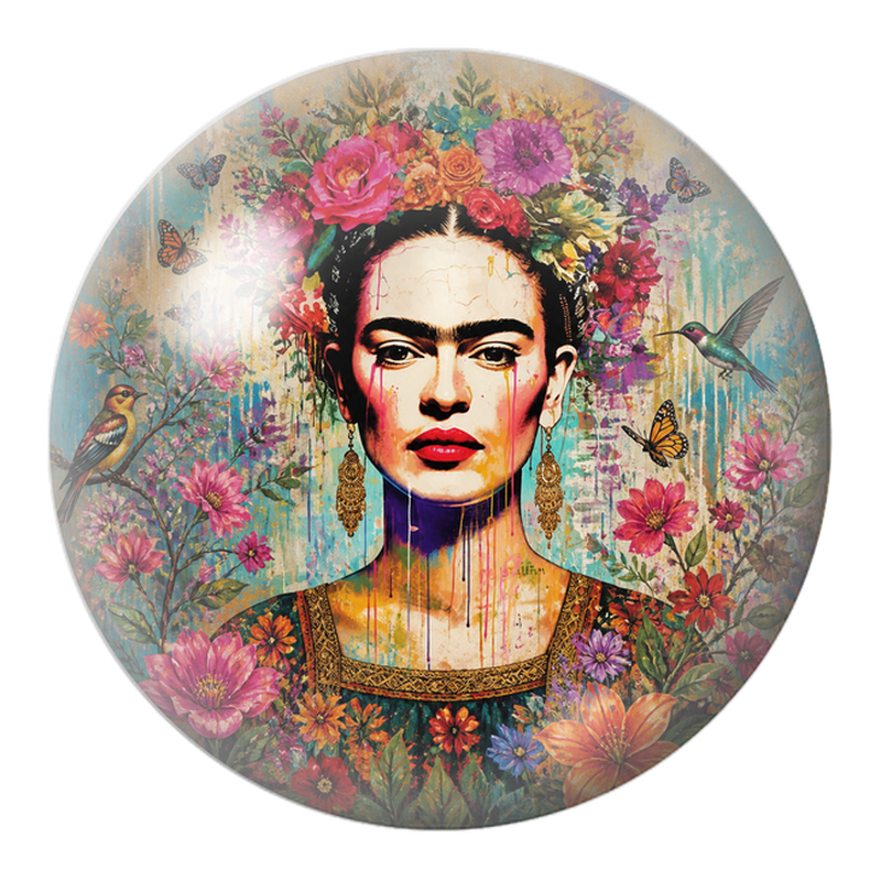 Cabochon en Verre Illustré Frida au Jardin de Fleurs et de Papillons 12 à 25mm