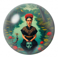 Cabochon en Verre Illustré Frida au Lac avec un Crâne Fleuri 12 à 25mm pour la Création de Bijoux Fantaisie - DIY