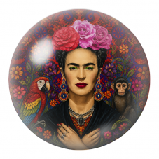Cabochon en Verre Illustré Frida aux Roses avec Perroquet et Singe 12 à 25mm pour la Création de Bijoux Fantaisie - DIY
