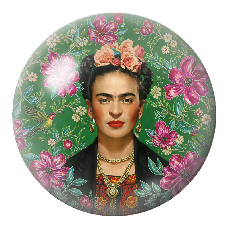 Cabochon en Verre Illustré Frida au Jardin Vert et aux Colibris 12 à 25mm