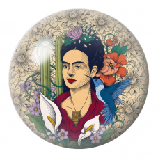Cabochon en Verre Illustré Frida au Colibri et aux Arums Bleus 12 à 25mm pour la Création de Bijoux Fantaisie - DIY