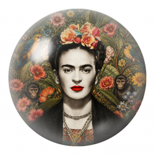 Cabochon en Verre Illustré Frida aux Perroquets et aux Singes dans un Jardin Fleuri 12 à 25mm pour la Création de Bijoux Fantais