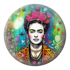 Cabochon en Verre Illustré Frida aux Papillons et au Crâne Fleuri 12 à 25mm pour la Création de Bijoux Fantaisie - DIY