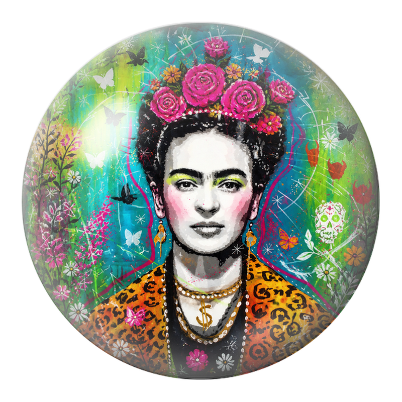 Cabochon en Verre Illustré Frida aux Papillons et au Crâne Fleuri 12 à 25mm