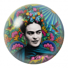 Cabochon en Verre Illustré Frida au Châle Bleu avec Deux Colibris 12 à 25mm pour la Création de Bijoux Fantaisie - DIY