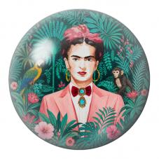 Cabochon en Verre Illustré Frida en Costume Rose avec Perroquet et Singe 12 à 25mm pour la Création de Bijoux Fantaisie - DIY