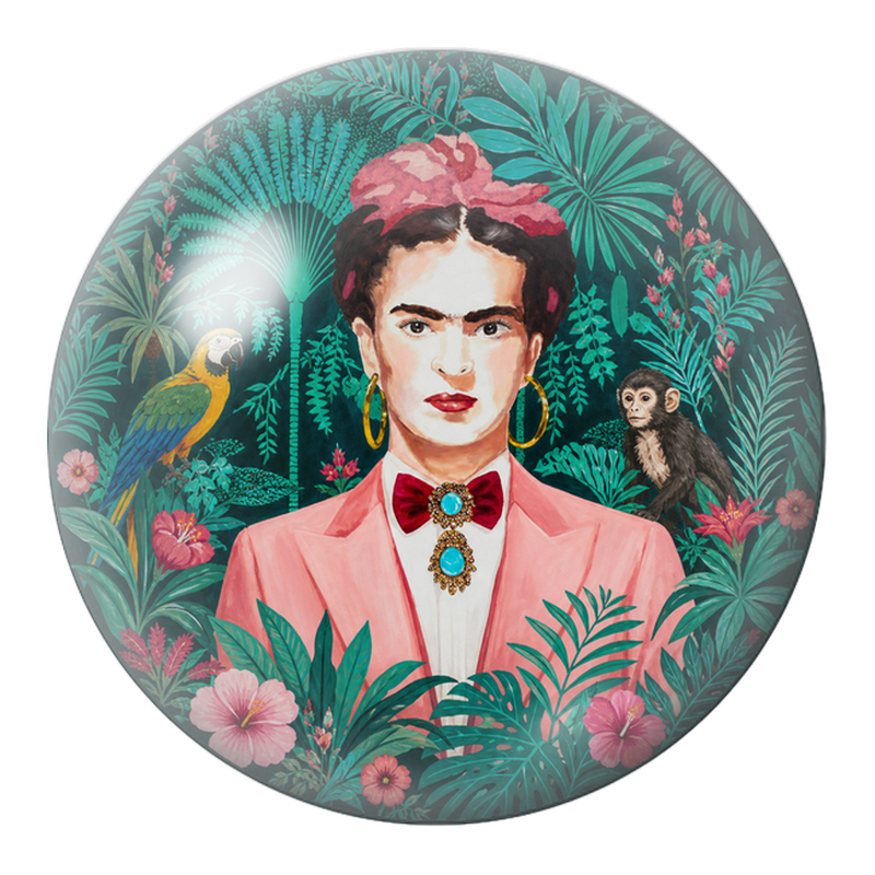 Cabochon en Verre Illustré Frida en Costume Rose avec Perroquet et Singe 12 à 25mm