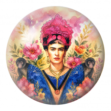 Cabochon en Verre Illustré Frida au Singe dans un Jardin Aquarelle 12 à 25mm pour la Création de Bijoux Fantaisie - DIY