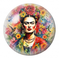 Cabochon en Verre Illustré Frida Aquarelle aux Deux Colibris 12 à 25mm pour la Création de Bijoux Fantaisie - DIY