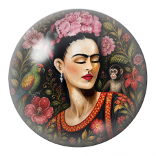 Cabochon en Verre Illustré Frida au Perroquet et au Singe dans un Jardin Sombre 12 à 25mm pour la Création de Bijoux Fantaisie -