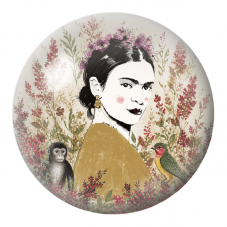 Cabochon en Verre Illustré Frida au Singe et à l’Oiseau dans un Jardin Aquarelle 12 à 25mm pour la Création de Bijoux Fantaisie 