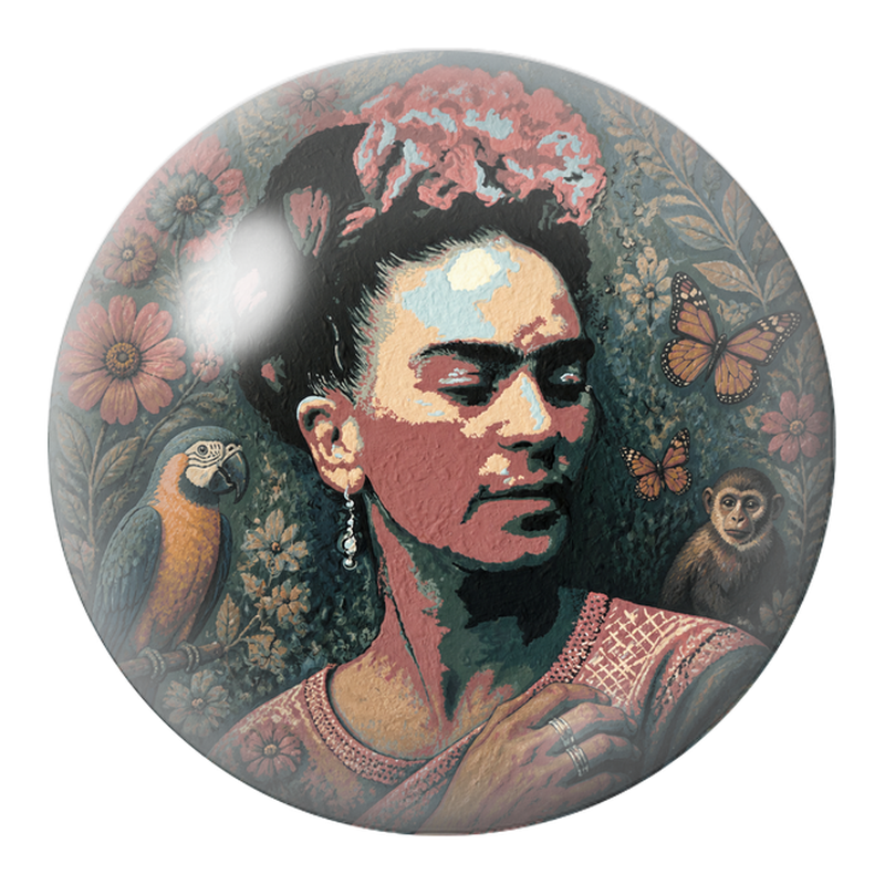 Cabochon en Verre Illustré Frida aux Papillons avec Perroquet et Singe 12 à 25mm
