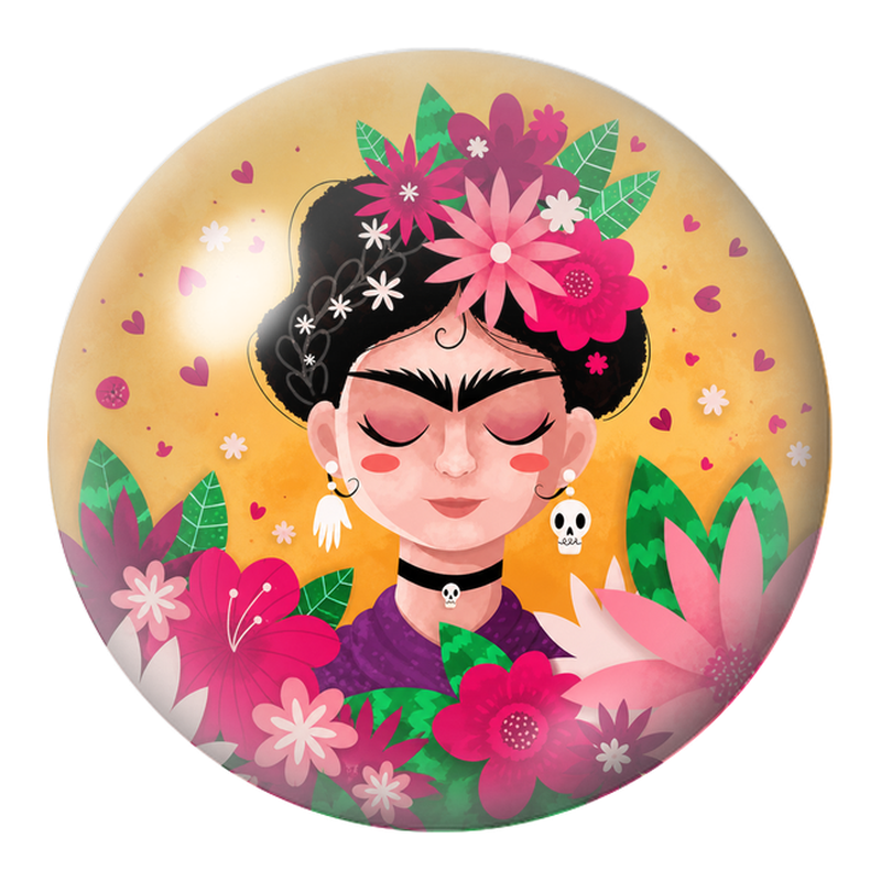 Cabochon en Verre Illustré Frida Kawaii aux Fleurs et au Petit Crâne 12 à 25mm