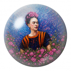 Cabochon en Verre Illustré Frida au Jardin de Roses Bleues 12 à 25mm pour la Création de Bijoux Fantaisie - DIY