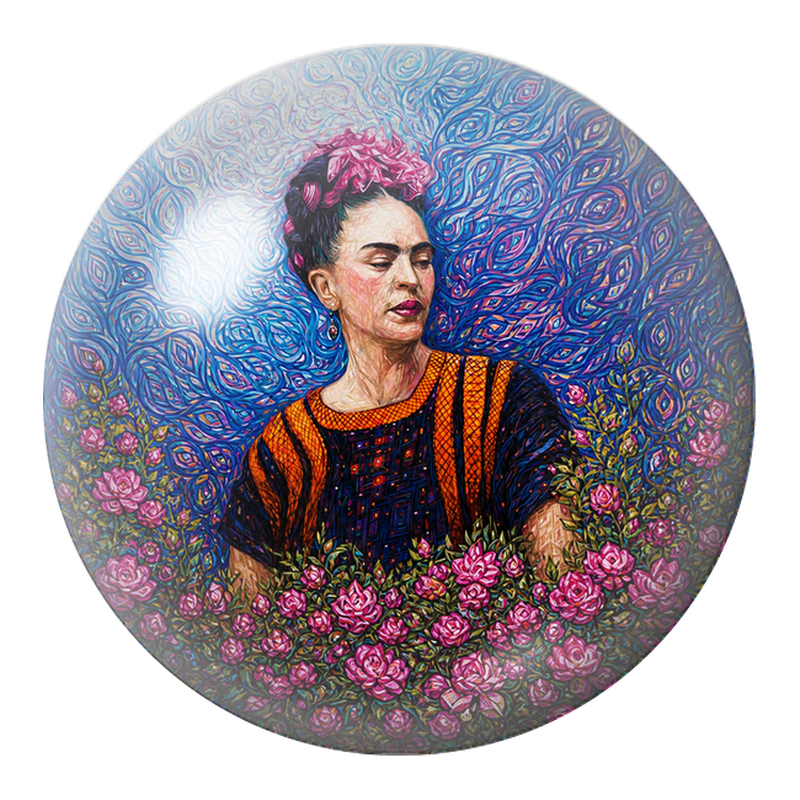 Cabochon en Verre Illustré Frida au Jardin de Roses Bleues 12 à 25mm