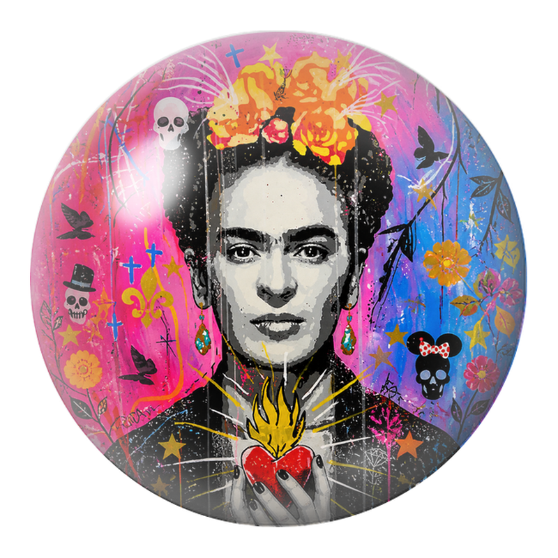 Cabochon en Verre Illustré Frida au Cœur en Flammes et aux Crânes 12 à 25mm
