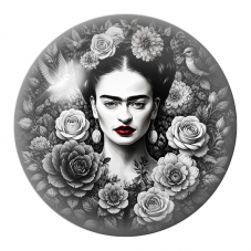 Cabochon en Verre Illustré Frida Monochrome aux Oiseaux dans un Jardin de Roses 12 à 25mm pour la Création de Bijoux Fantaisie -