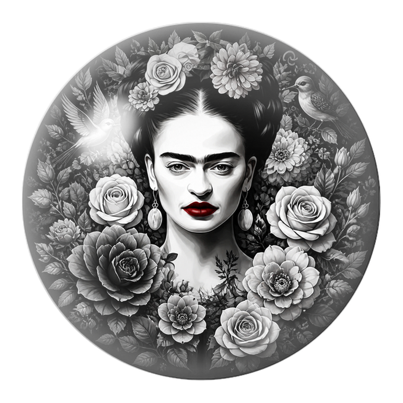 Cabochon en Verre Illustré Frida Monochrome aux Oiseaux dans un Jardin de Roses 12 à 25mm