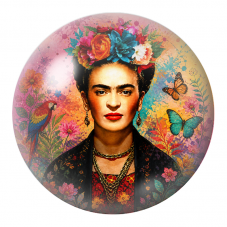 Cabochon en Verre Illustré Frida aux Papillons et au Perroquet dans un Jardin Corail 12 à 25mm pour la Création de Bijoux Fantai