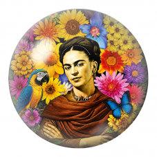 Cabochon en Verre Illustré Frida au Perroquet et au Papillon Bleu dans les Fleurs 12 à 25mm pour la Création de Bijoux Fantaisie
