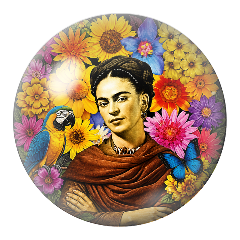 Cabochon en Verre Illustré Frida au Perroquet et au Papillon Bleu dans les Fleurs 12 à 25mm