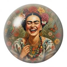 Cabochon en Verre Illustré Frida Rieuse avec Perroquet et Papillon 12 à 25mm pour la Création de Bijoux Fantaisie - DIY