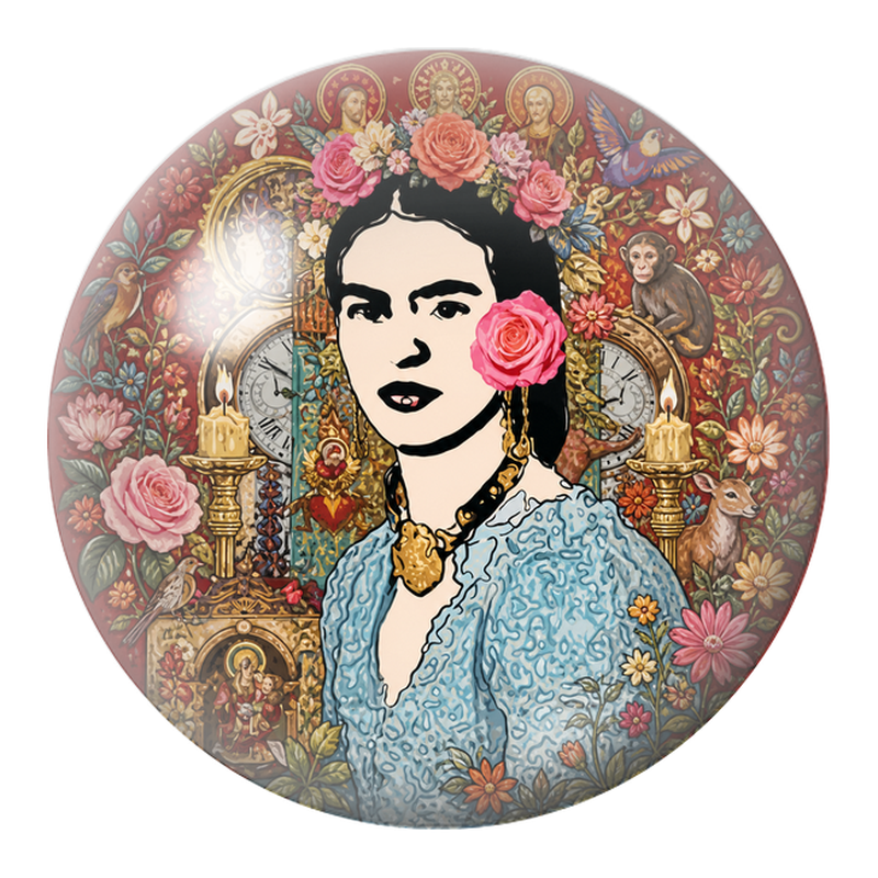 Cabochon en Verre Illustré Frida au Perroquet, au Singe et au Faon dans un Jardin Sacré 12 à 25mm