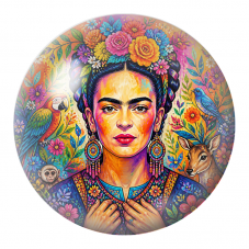 Cabochon en Verre Illustré Frida au Perroquet, au Faon et au Singe dans les Fleurs 12 à 25mm pour la Création de Bijoux Fantaisi