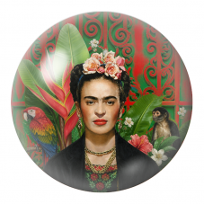 Cabochon en Verre Illustré Frida au Perroquet et au Singe dans un Jardin Tropical 12 à 25mm pour la Création de Bijoux Fantaisie