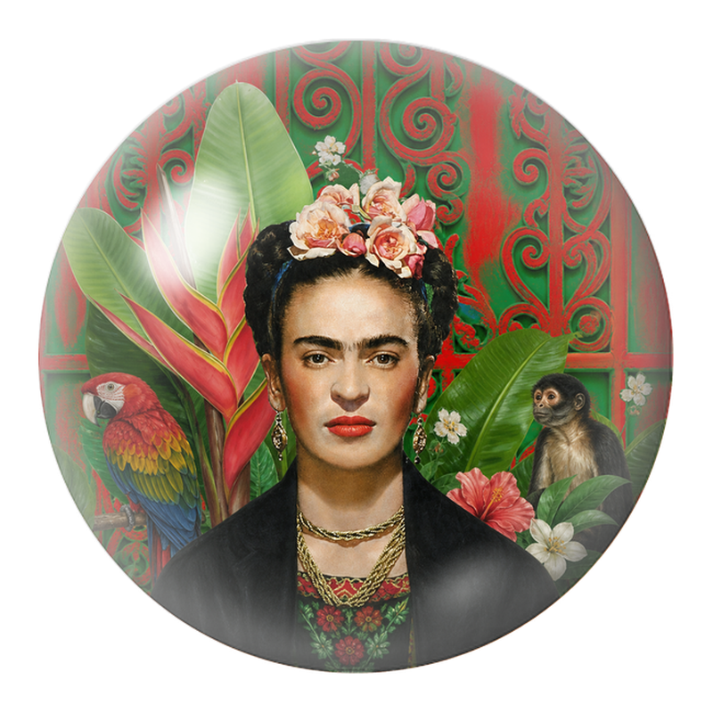 Cabochon en Verre Illustré Frida au Perroquet et au Singe dans un Jardin Tropical 12 à 25mm