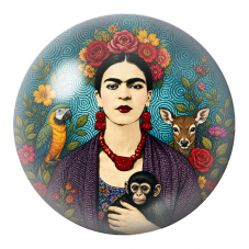 Cabochon en Verre Illustré Frida au Perroquet, au Faon et au Singe 12 à 25mm pour la Création de Bijoux Fantaisie - DIY