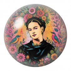 Cabochon en Verre Illustré Frida aux Deux Oiseaux dans un Jardin Fleuri 12 à 25mm pour la Création de Bijoux Fantaisie - DIY