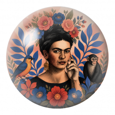 Cabochon en Verre Illustré Frida au Perroquet et au Singe parmi les Fleurs Bleues 12 à 25mm pour la Création de Bijoux Fantaisie