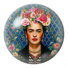 Cabochon en Verre Illustré Frida aux Deux Colibris dans un Jardin Bleu 12 à 25mm pour la Création de Bijoux Fantaisie - DIY