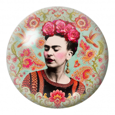 Cabochon en Verre Illustré Frida aux Deux Colibris dans un Jardin Turquoise 12 à 25mm pour la Création de Bijoux Fantaisie - DIY