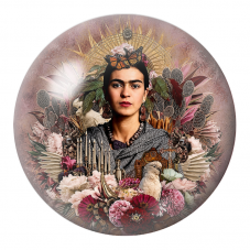 Cabochon en Verre Illustré Frida au Papillon et aux Oiseaux dans un Jardin Symbolique 12 à 25mm pour la Création de Bijoux Fanta