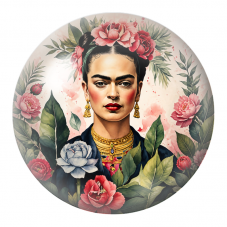 Cabochon en Verre Illustré Frida aux Fleurs Roses et Blanches 12 à 25mm pour la Création de Bijoux Fantaisie - DIY
