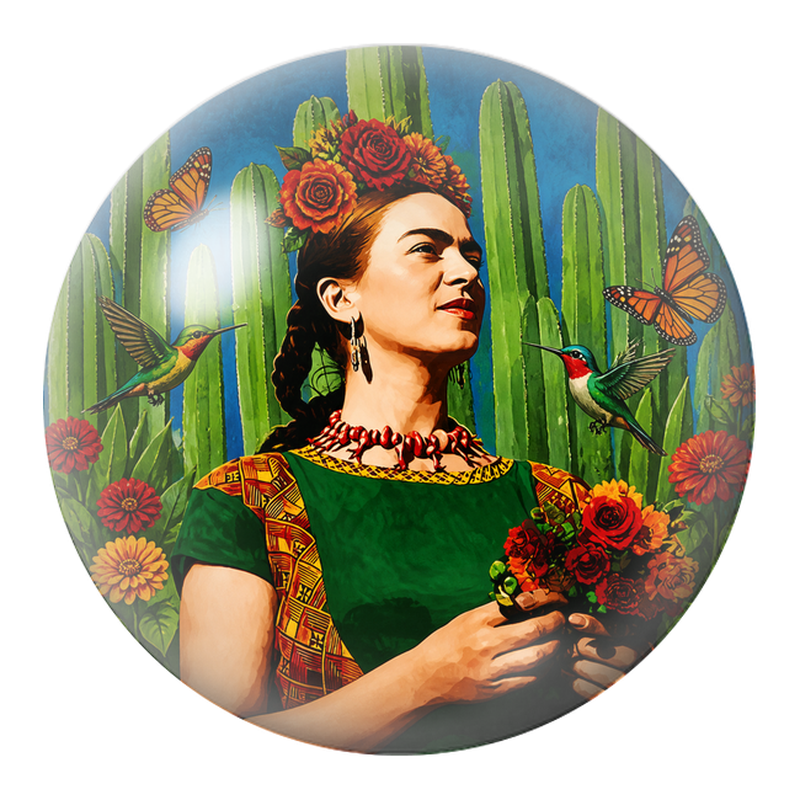 Cabochon en Verre Illustré Frida au Bouquet de Roses parmi les Cactus 12 à 25mm