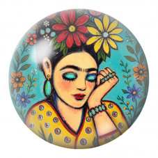 Cabochon en Verre Illustré Frida Rêveuse aux Fleurs Colorées 12 à 25mm pour la Création de Bijoux Fantaisie - DIY