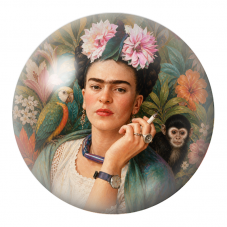 Cabochon en Verre Illustré Frida à la Cigarette avec Perroquet et Singe 12 à 25mm pour la Création de Bijoux Fantaisie - DIY